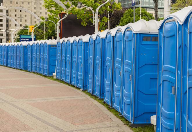 Seasonal porta potty units set up at a Excelsior Springs, Missouri venue